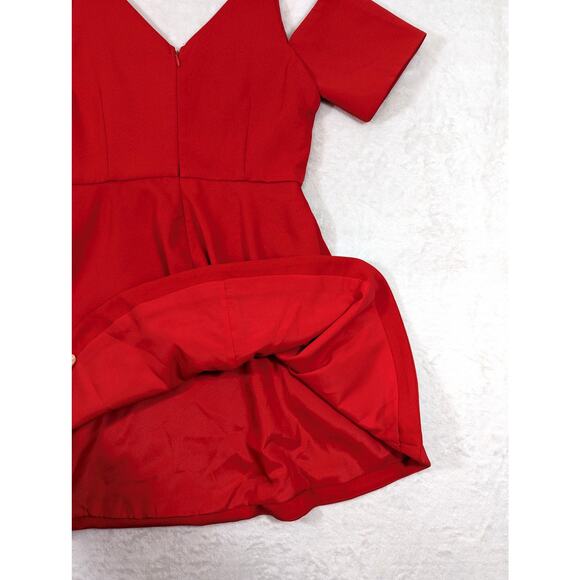 Lulu's Cold Shoulder Red Skater Dress Size Medium - Picture 7 of 14